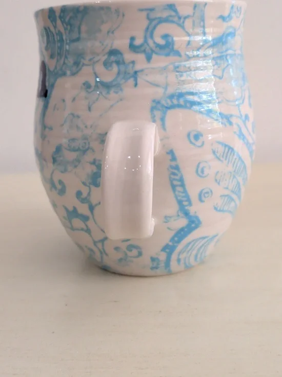 Anthropologie M Alphabet Monogram Ceramic Mug White And Blue - Picture 5 of 7